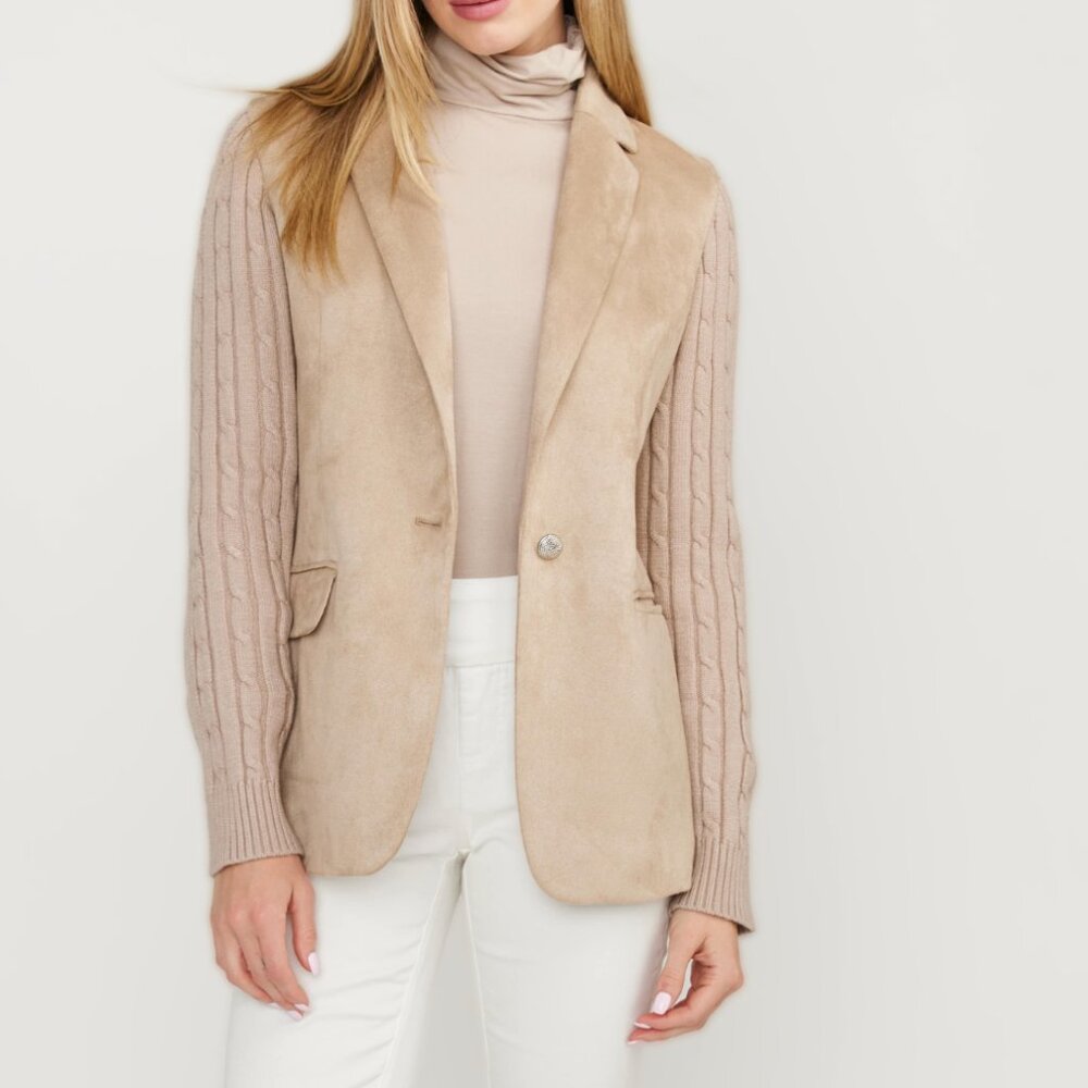 Splendid Tan Blazer with Knit Sleeves